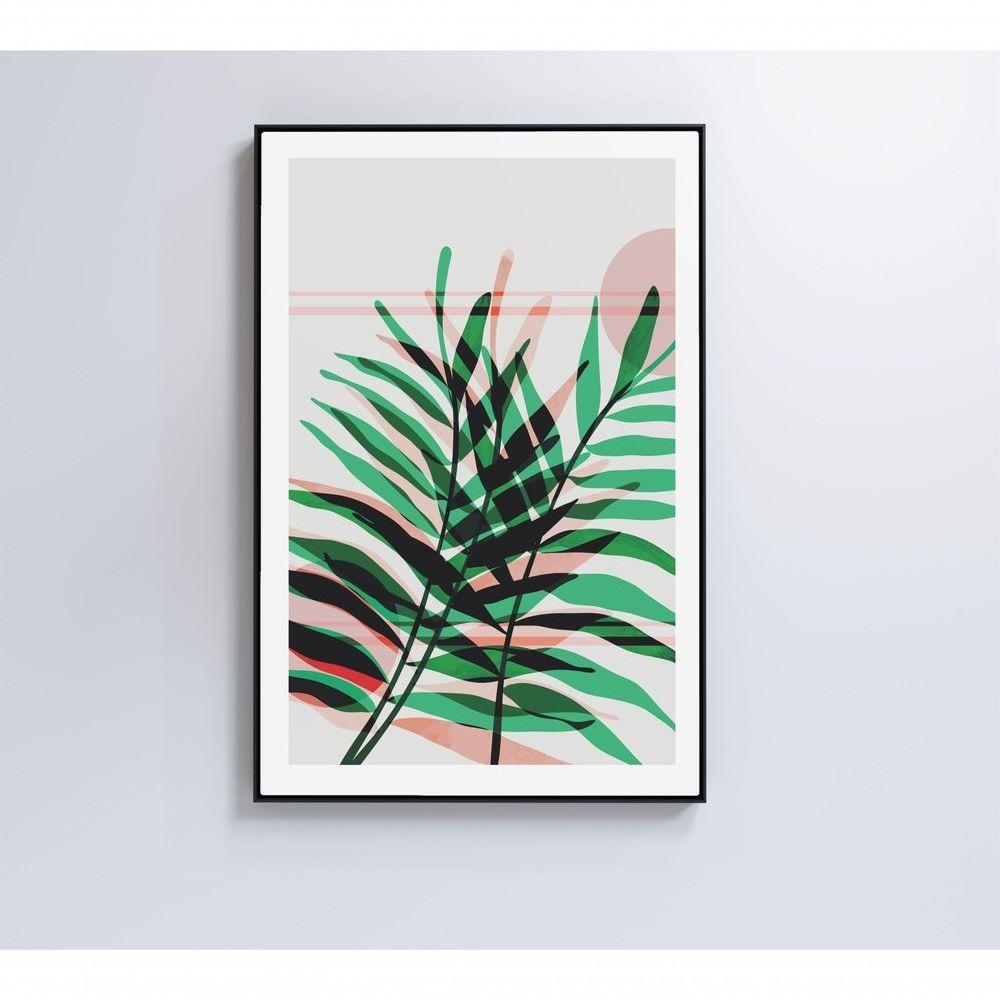 Quadro Pintura Folha Verde E Rosa 2 40x60 Cm Vidro Impresso - 5