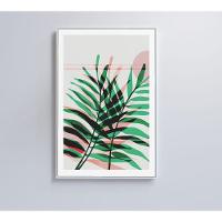 Quadro Pintura Folha Verde E Rosa 2 60x90 Cm Tecido Canvas - 1