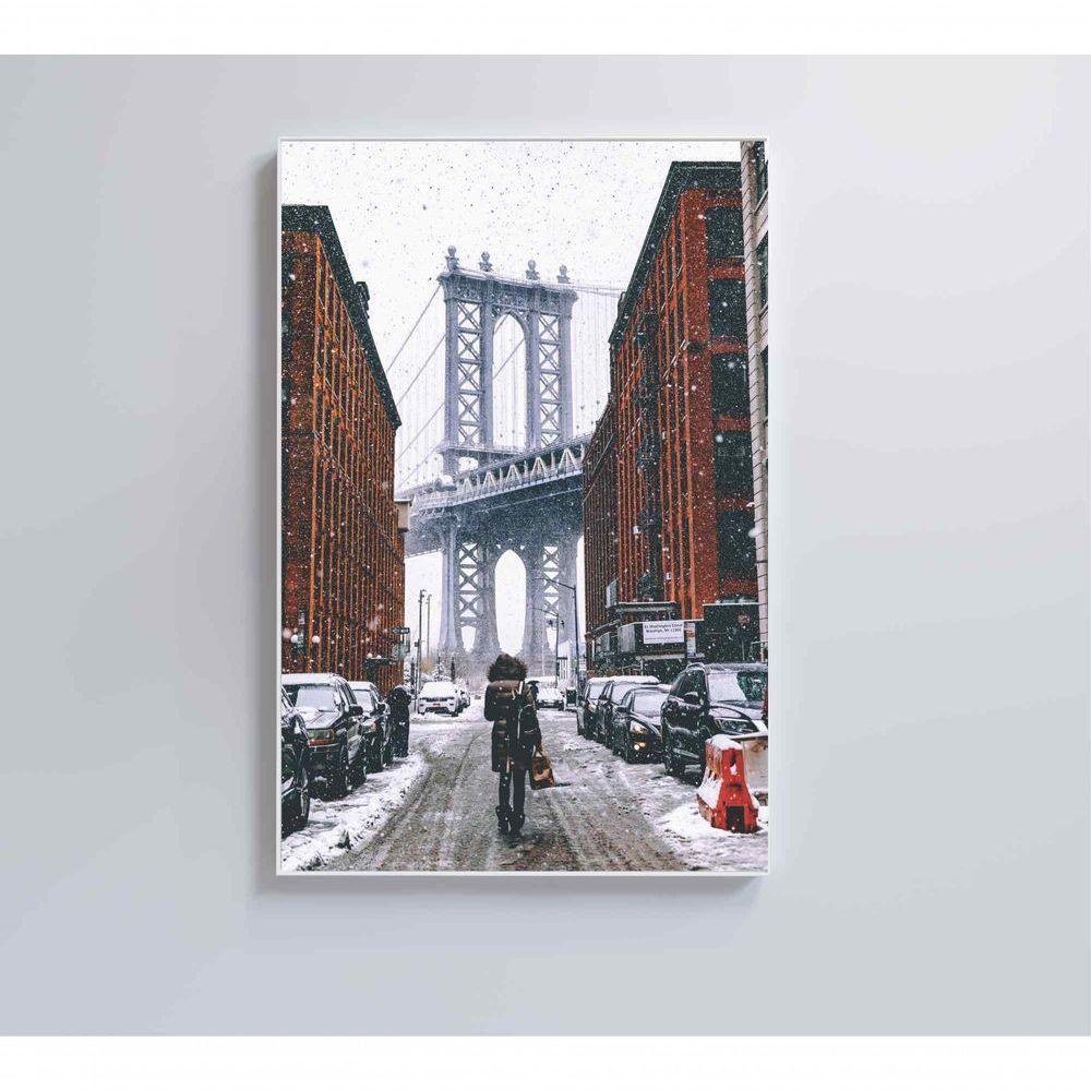 Quadro Ponte Do Brooklyn Neve 60x90 Cm Tecido Canvas - 1