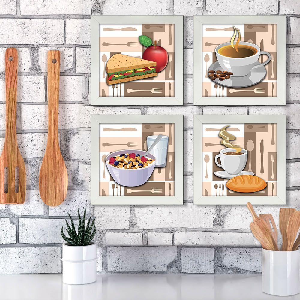 Quadro Cozinha Café Padaria Copa 20X20Cm Kit 4 Un Branca - 7