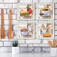 Quadro Cozinha Café Padaria Copa 20X20Cm Kit 4 Un Branca - 11