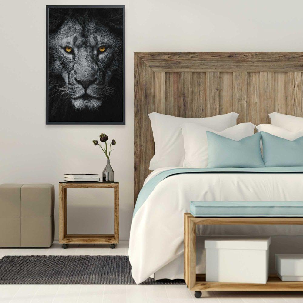 Quadro Leão Preto E Branco 2 40x60 Cm Tecido Canvas - 1