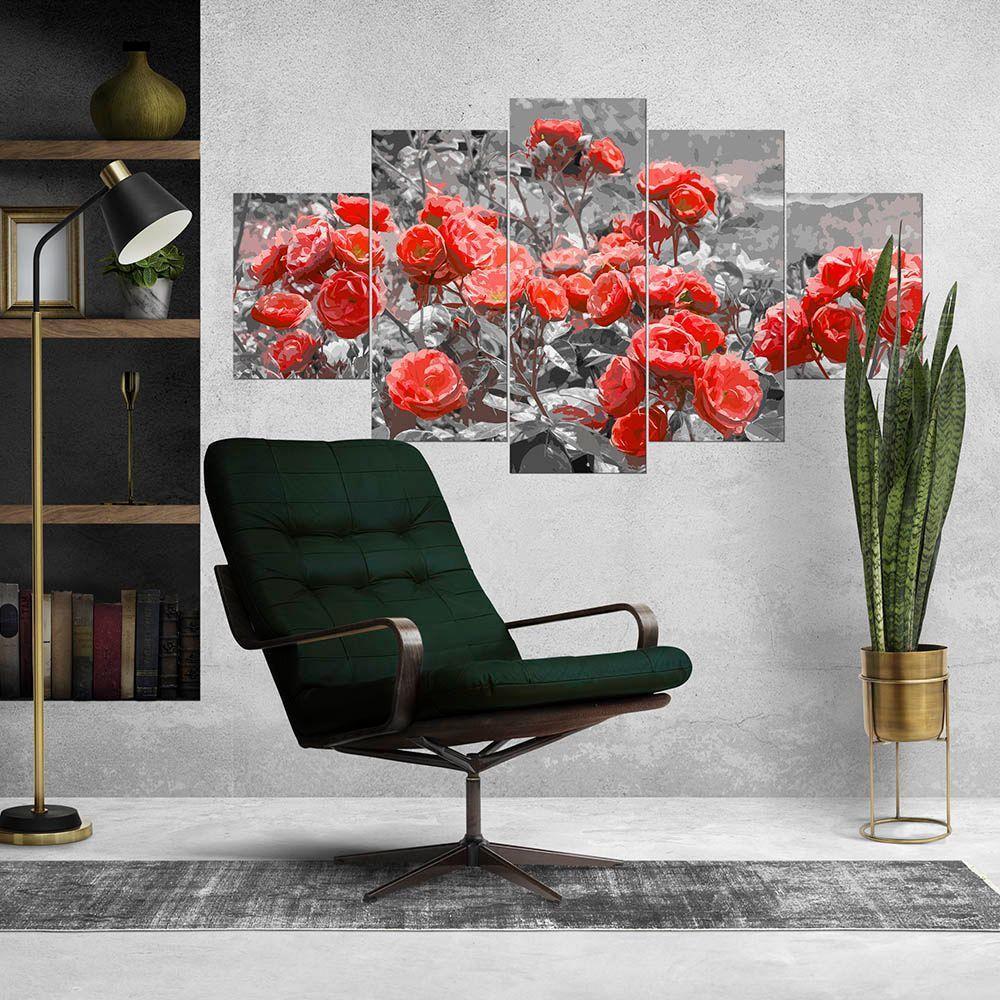Kit 5 Placa Quadro Quarto Sala Flores Vermelha Rosas - 7