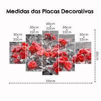 Kit 5 Placa Quadro Quarto Sala Flores Vermelha Rosas - 10