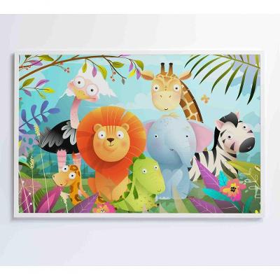 Quadro Infantil Animais 120x80 Cm Adesivo Fotográfico
