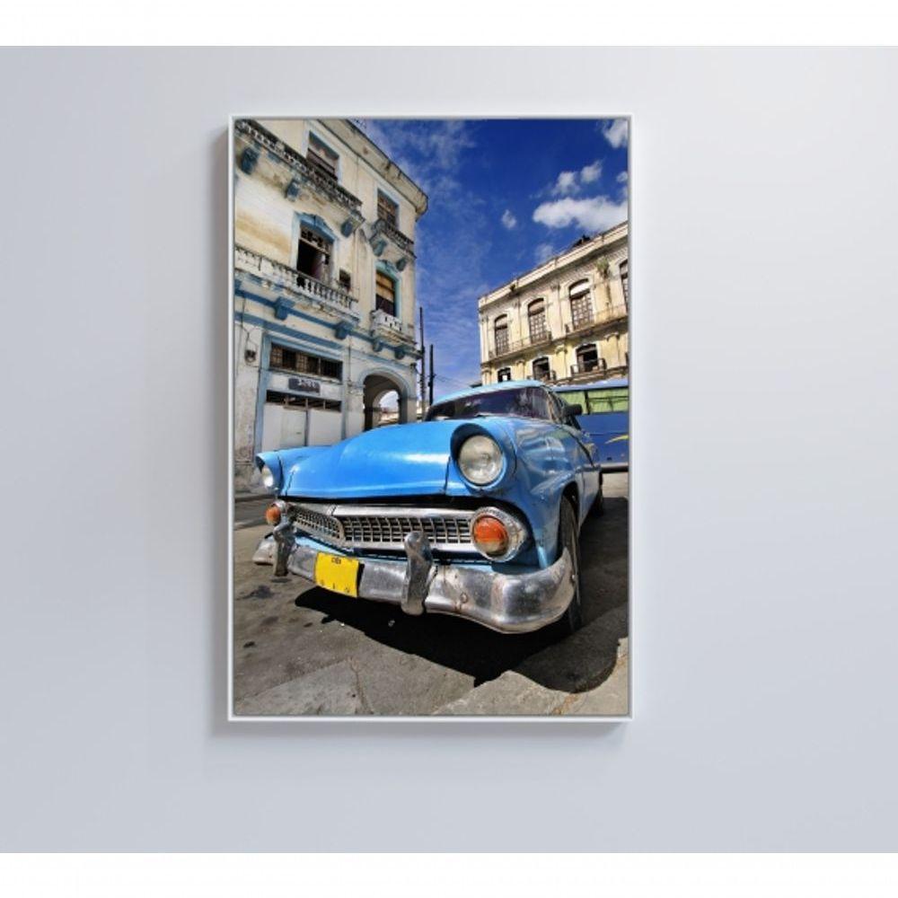 Quadro Carro Clássico Azul 90x60 Cm Tecido Canvas - 4