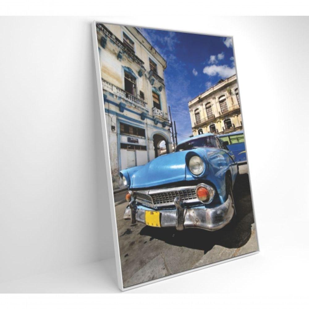 Quadro Carro Clássico Azul 90x60 Cm Tecido Canvas - 6