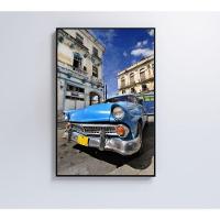 Quadro Carro Clássico Azul 90x60 Cm Tecido Canvas - 3