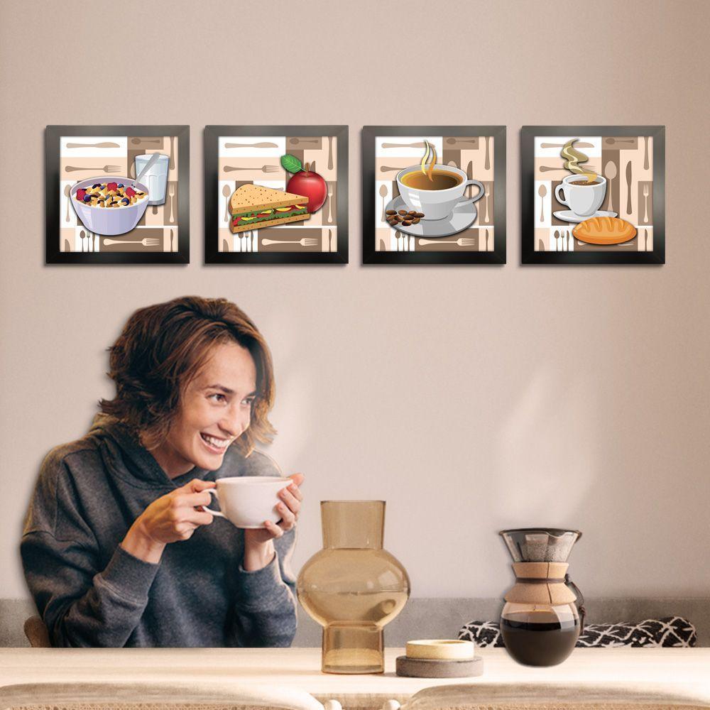 Quadro Cozinha Café Padaria Copa 20X20Cm Kit 4 Un Preta - 5