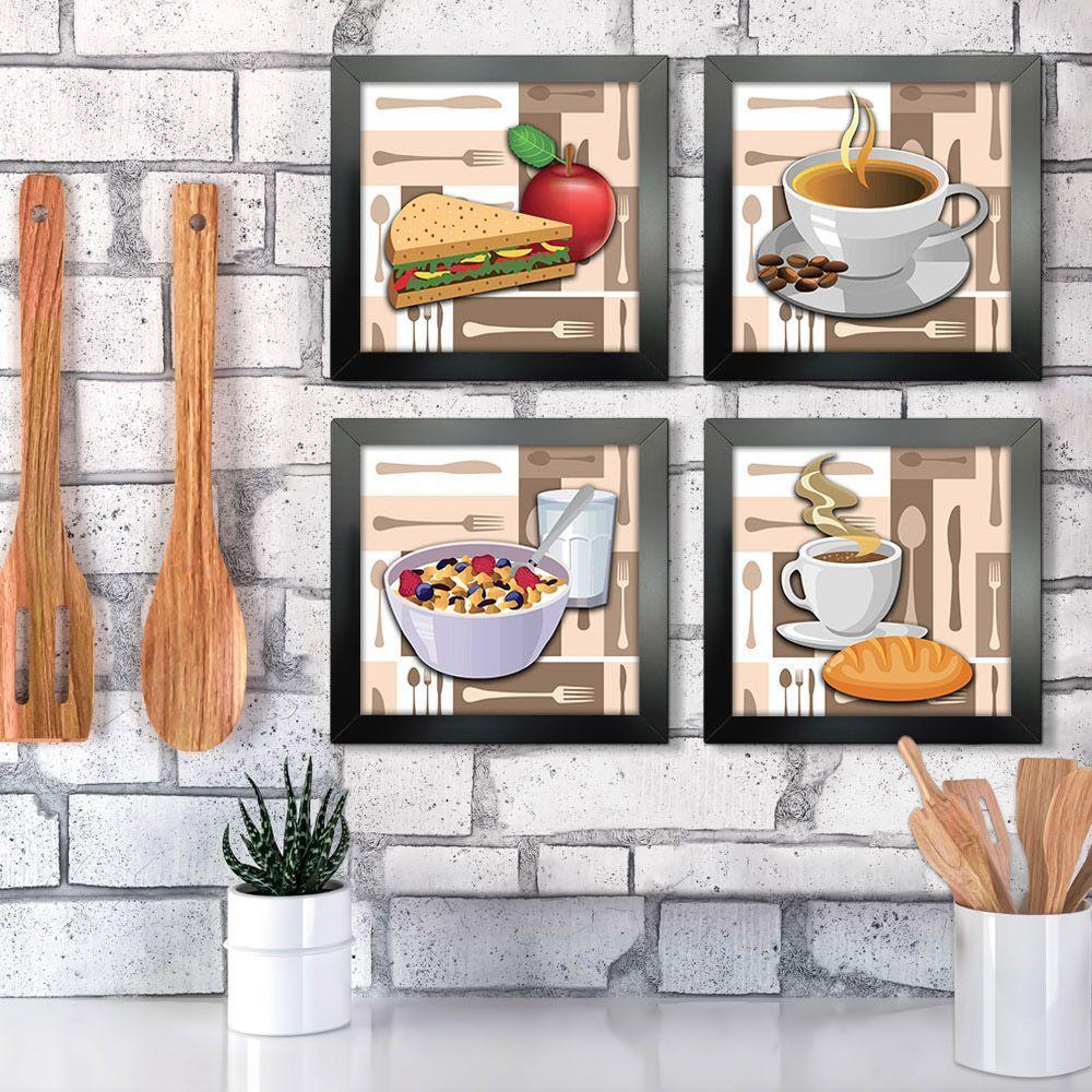 Quadro Cozinha Café Padaria Copa 20X20Cm Kit 4 Un Preta - 6