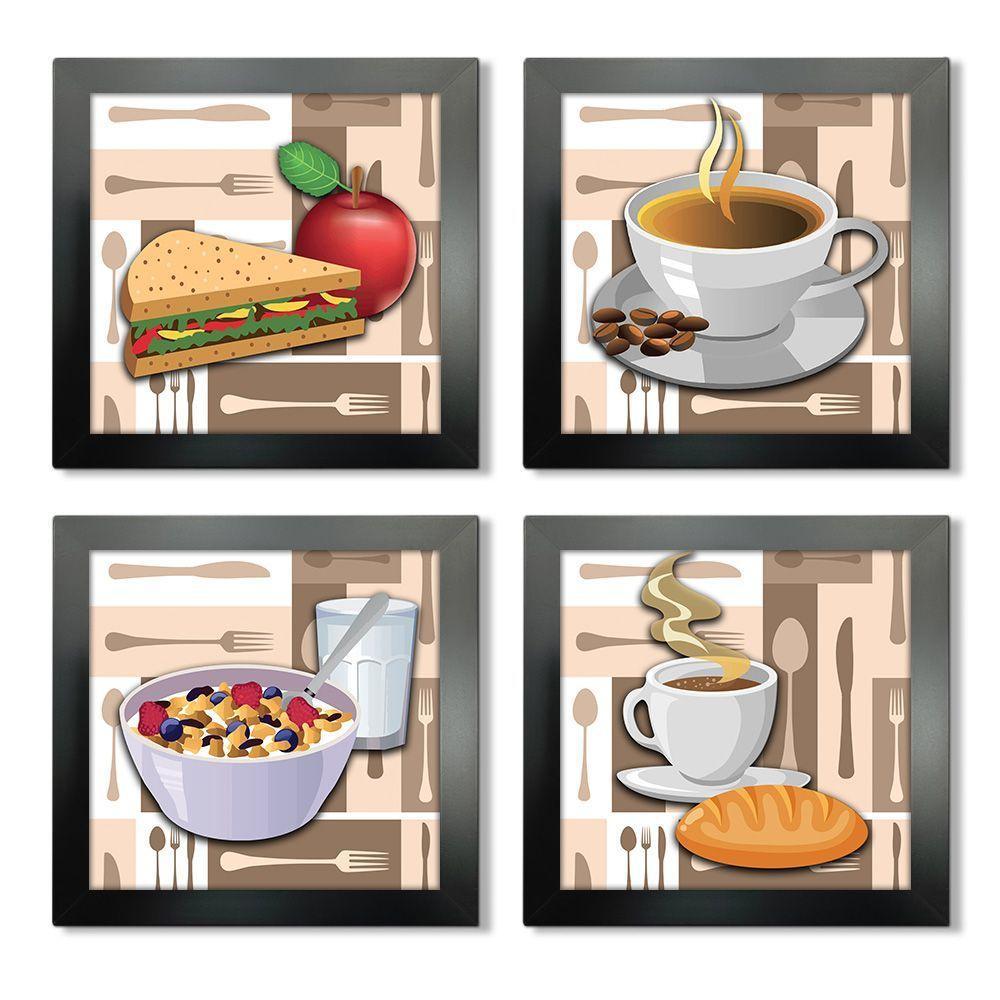 Quadro Cozinha Café Padaria Copa 20X20Cm Kit 4 Un Preta - 8
