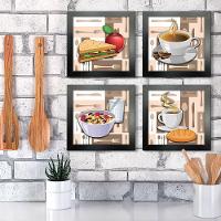 Quadro Cozinha Café Padaria Copa 20X20Cm Kit 4 Un Preta - 6