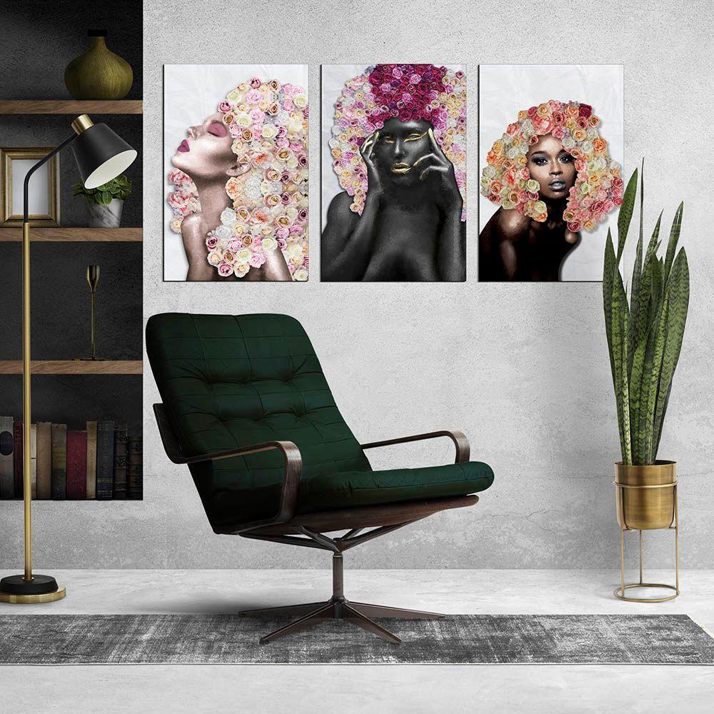 Placas Quadros Mdf 20X30Cm Mulheres Rosto Flores Rosas Kit 3 - 8