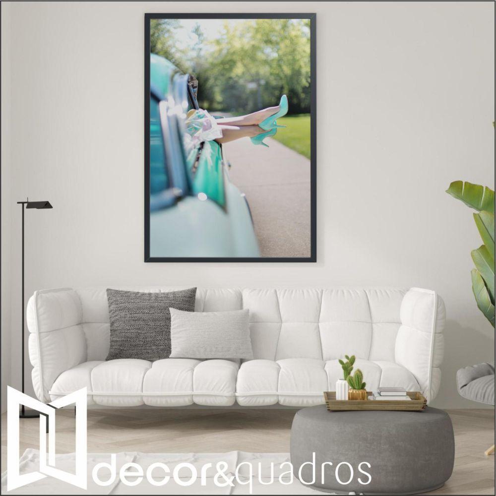 Quadro Carro Clássico E Mulher 60x90 Cm Tecido Canvas - 1