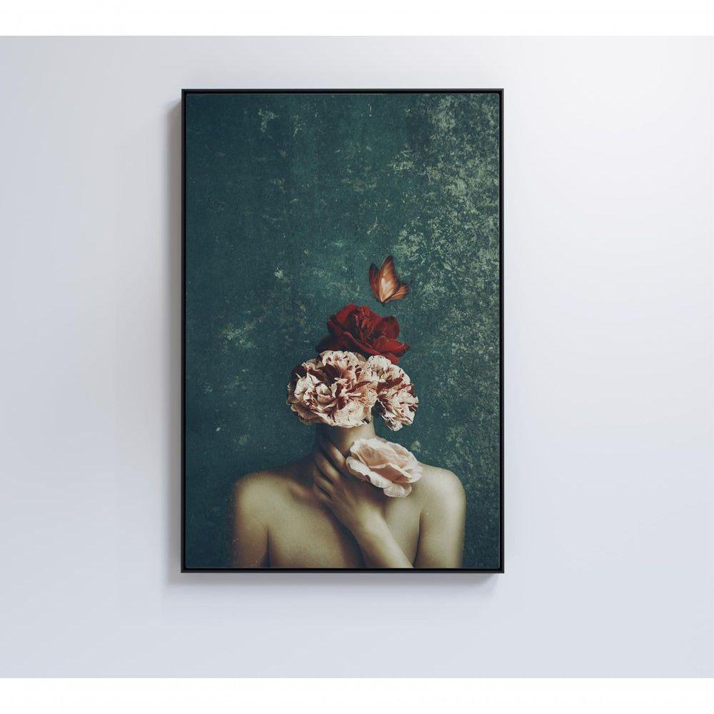 Quadro Mulher Detalhes Flores 60x90 Cm Tecido Canvas - 4