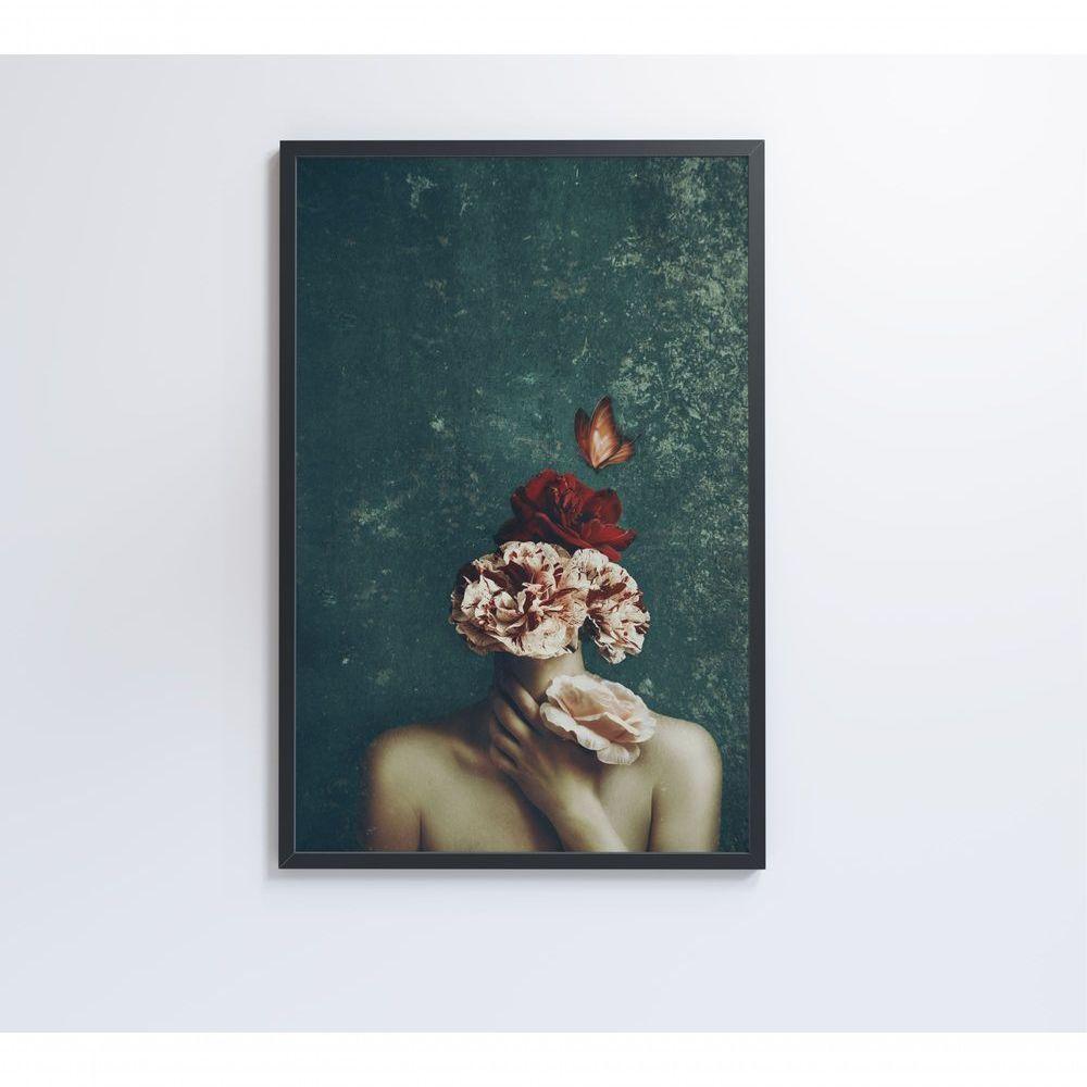 Quadro Mulher Detalhes Flores 40x60 Cm Tecido Canvas - 3