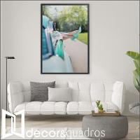 Quadro Carro Clássico E Mulher 40x60 Cm Tecido Canvas - 1