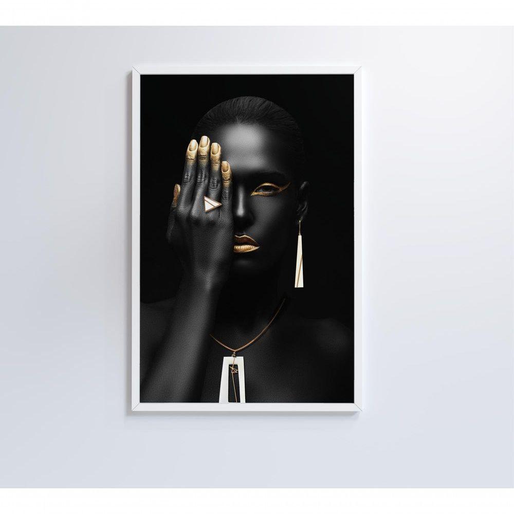 Quadro Mulher Negra Detalhe Dourado 80x120 Cm Tecido Canvas - 4