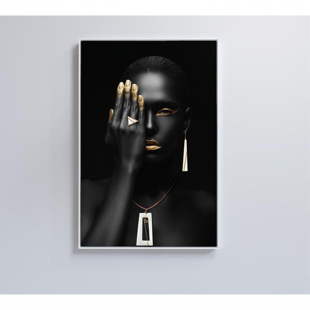Quadro Mulher Negra Detalhe Dourado 80x120 Cm Tecido Canvas - 6