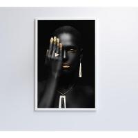 Quadro Mulher Negra Detalhe Dourado 80x120 Cm Tecido Canvas