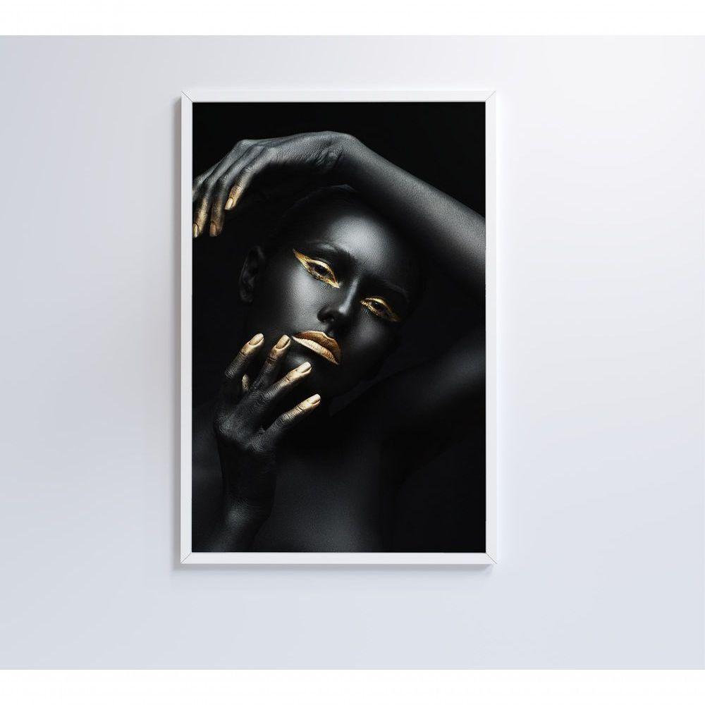 Quadro Mulher Negra Dourado 60x90 Cm Tecido Canvas - 3