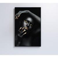 Quadro Mulher Negra Dourado 60x90 Cm Tecido Canvas - 1