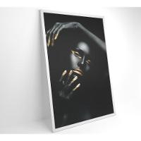 Quadro Mulher Negra Dourado 60x90 Cm Tecido Canvas - 15