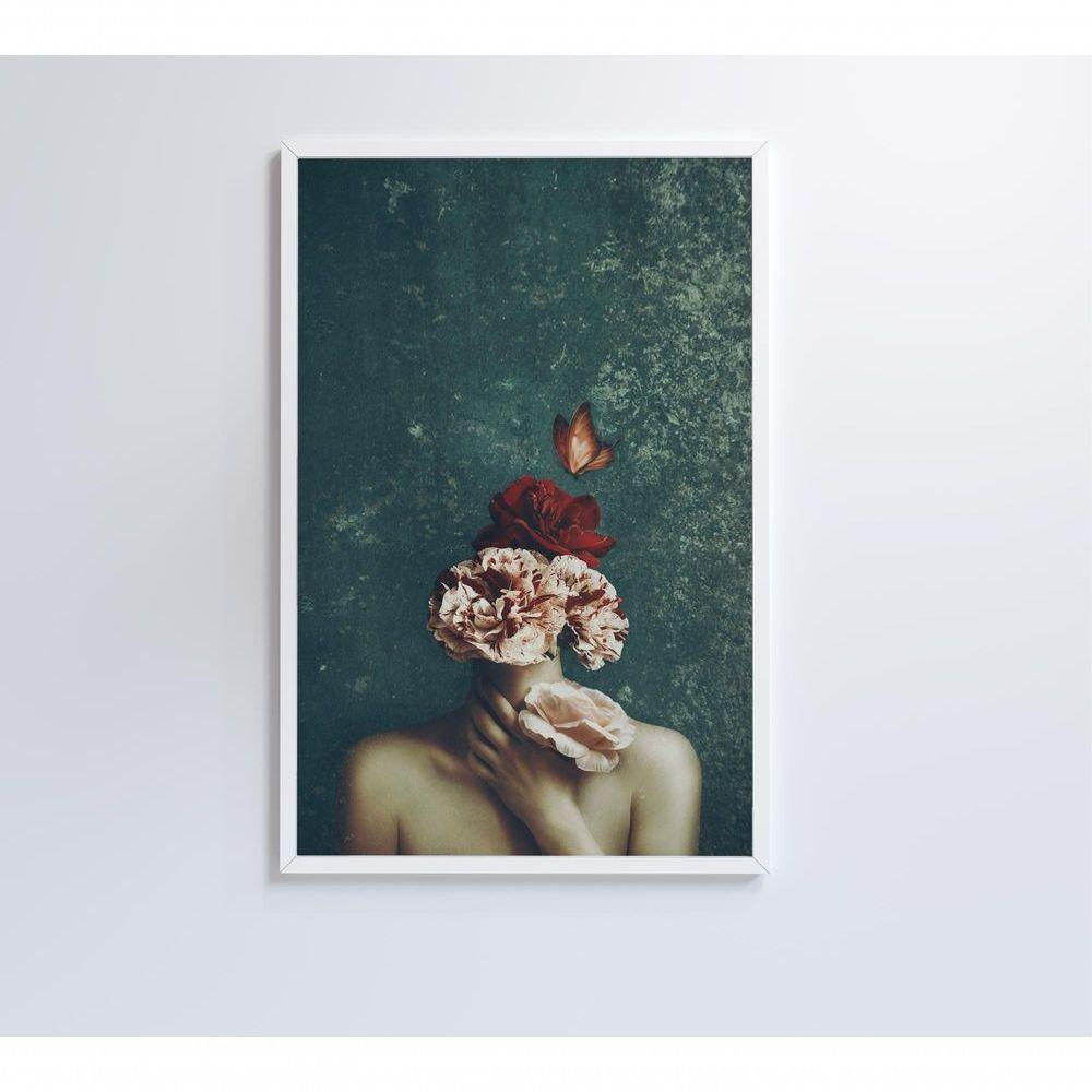 Quadro Mulher Detalhes Flores 80x120 Cm Tecido Canvas - 5