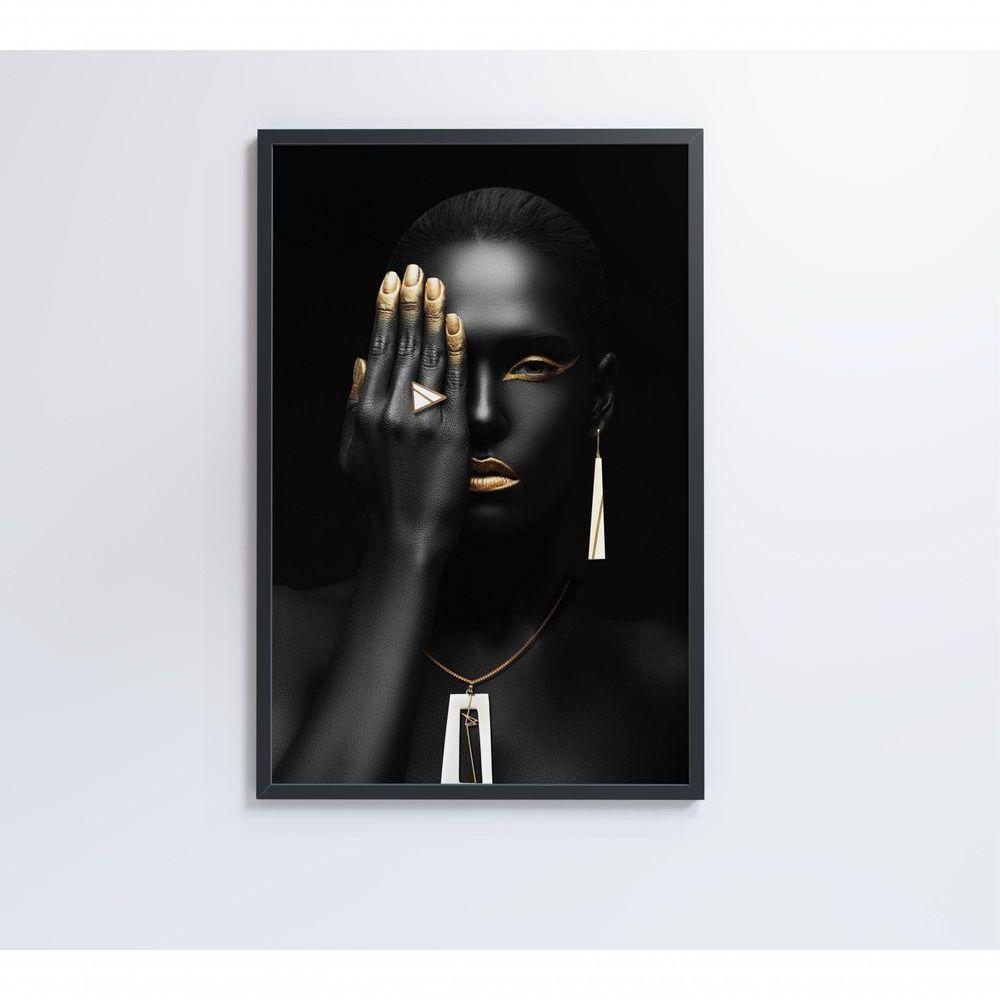 Quadro Mulher Negra Detalhe Dourado 60x90 Cm Tecido Canvas - 3