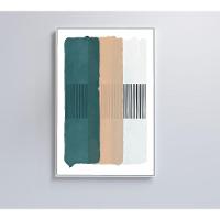 Quadro Abstrato Verde, Bege E Branco 40x60 Cm Tecido Canvas