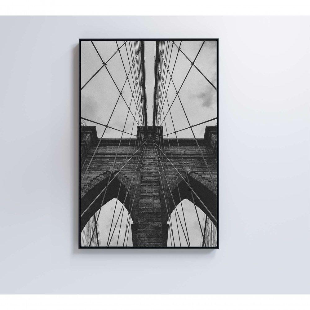 Quadro Ponte Do Brooklyn Preto E Branco 80x120 Cm Tecido Canvas - 2