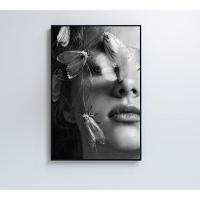 Quadro Mulher Preto E Branco Com Mariposa 60x40 Cm Tecido Canvas - 9