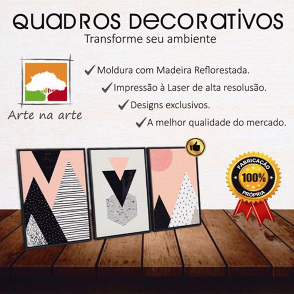Conjunto Quadros Decorativos 3 Peças 30x45 Mdf Formas Rosa Titulos Moldura Preta - 1