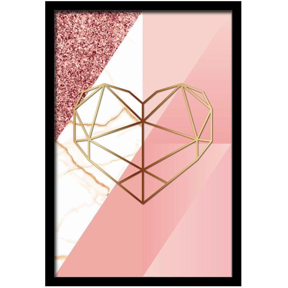 Conjunto Quadros Decorativos 3 Peças 30x45 Mdf Formas Rosa Titulos Moldura Preta - 4