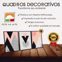 Conjunto Quadros Decorativos 3 Peças 30x45 Mdf Formas Rosa Titulos Moldura Preta - 1
