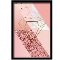 Conjunto Quadros Decorativos 3 Peças 30x45 Mdf Formas Rosa Titulos Moldura Preta - 3