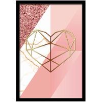 Conjunto Quadros Decorativos 3 Peças 30x45 Mdf Formas Rosa Titulos Moldura Preta