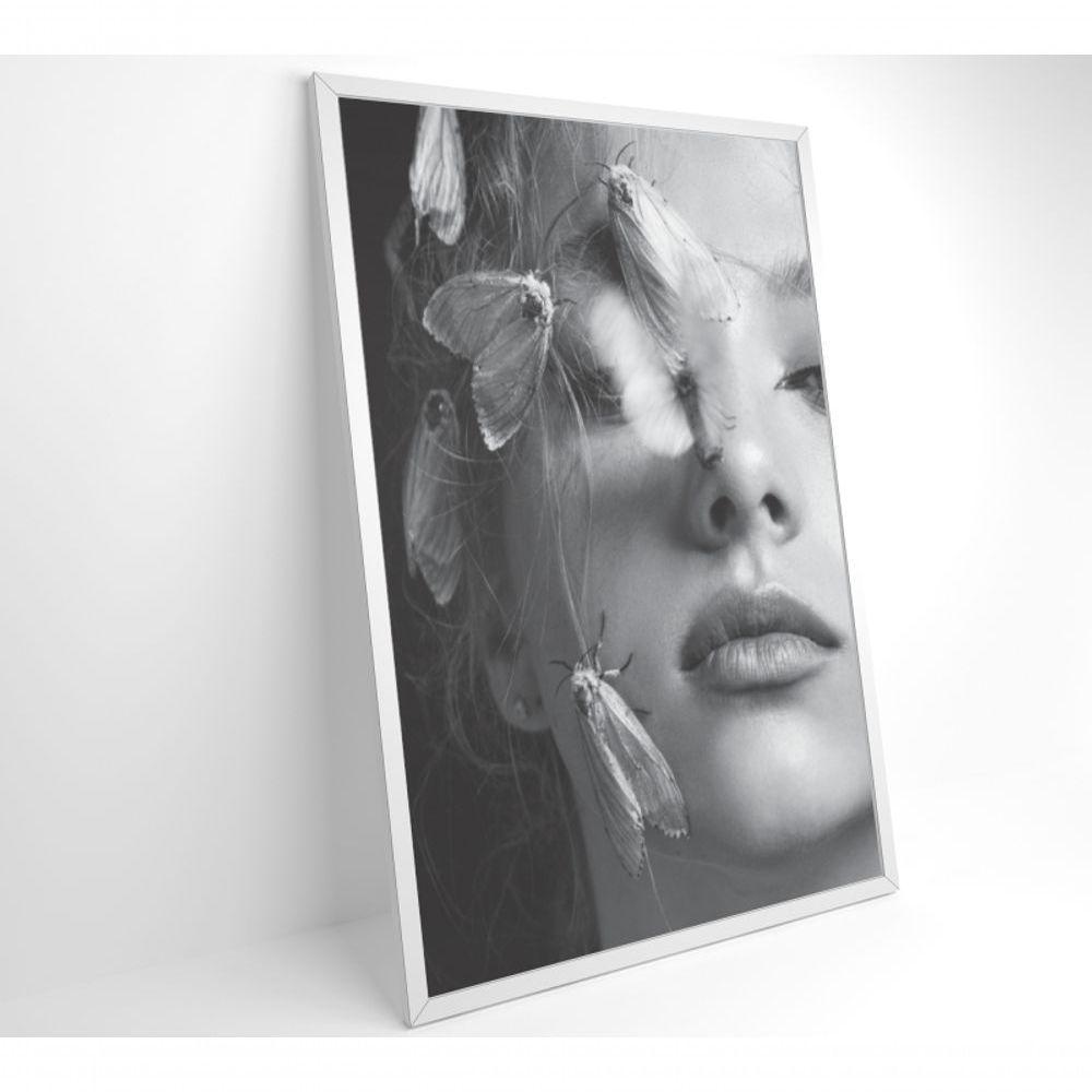 Quadro Mulher Preto E Branco Com Mariposa 120x80 Cm Tecido Canvas - 2
