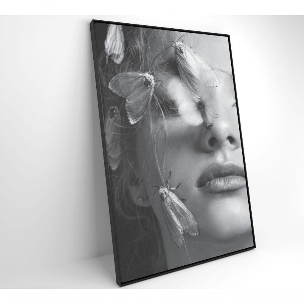 Quadro Mulher Preto E Branco Com Mariposa 120x80 Cm Tecido Canvas - 6