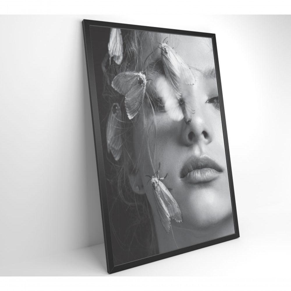 Quadro Mulher Preto E Branco Com Mariposa 120x80 Cm Tecido Canvas - 8