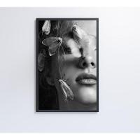 Quadro Mulher Preto E Branco Com Mariposa 120x80 Cm Tecido Canvas - 7
