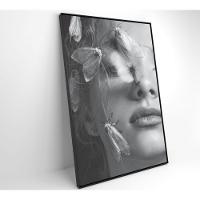 Quadro Mulher Preto E Branco Com Mariposa 90x60 Cm Tecido Canvas - 6