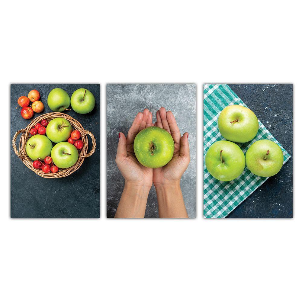 Kit Placas Quadros Decorativos 3 Pçs Mdf 20x30 Maçãs Verdes - 4
