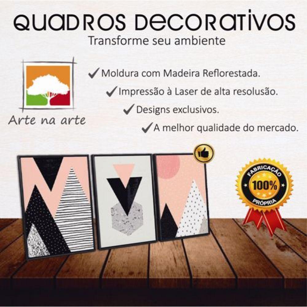 Conjunto Quadros Decorativos 3 Peças 40x40 Abstrato Titulos Moldura Preta - 4