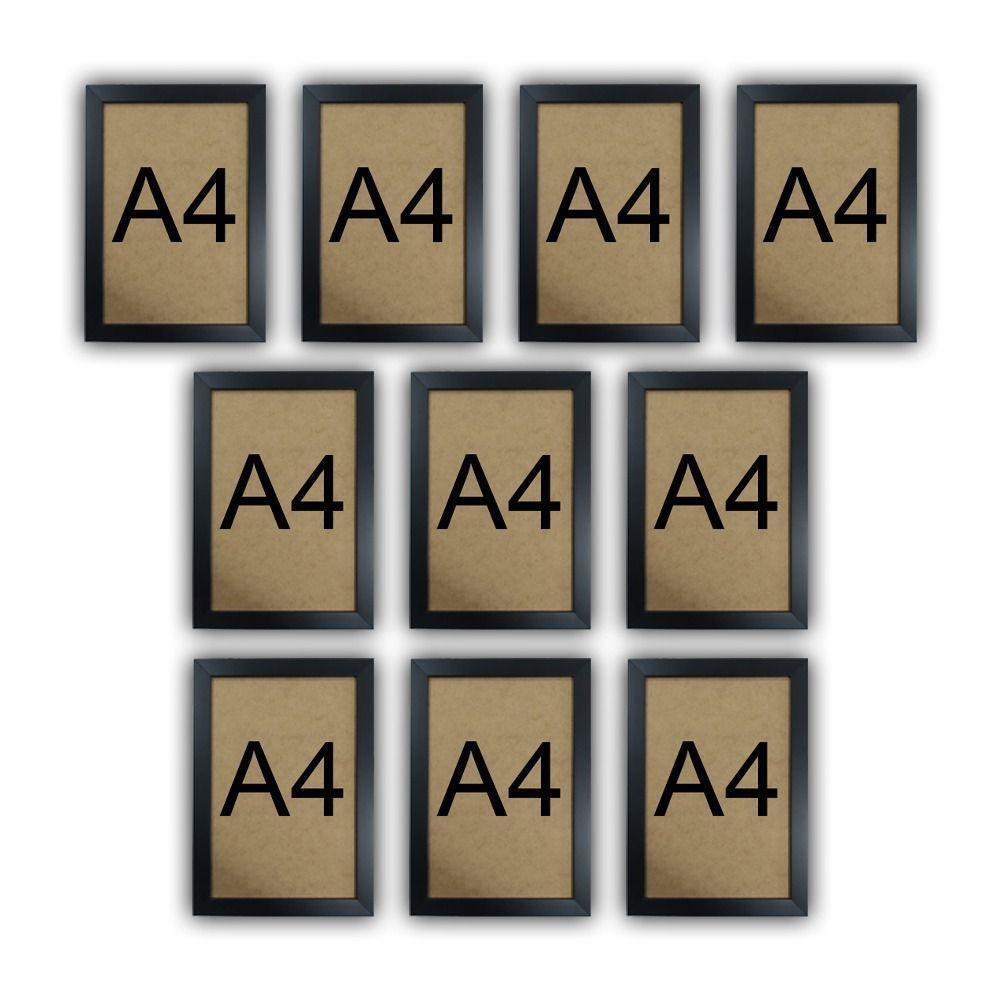 Kit 10 Molduras Quadro Certificado Diploma A4 Com Fundo Mdf Titulos Moldura Preta - 4