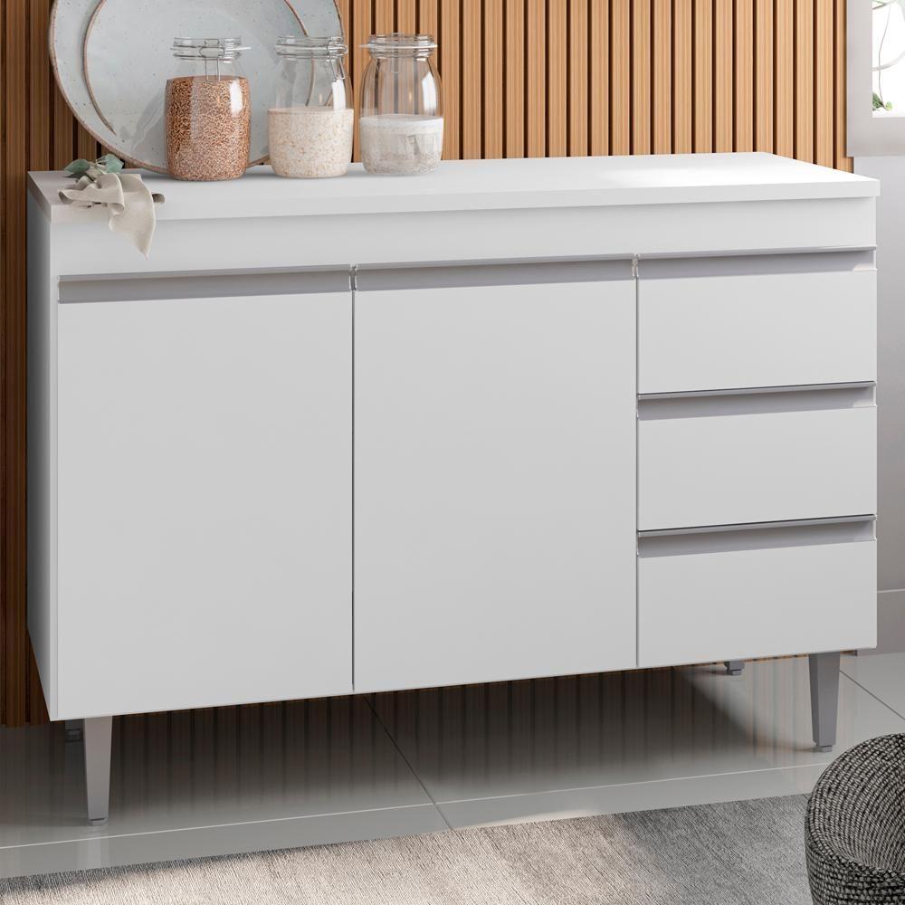 Balcao Com Tampo 100 Cm 2 Portas Andreia Branco Reajl Branco - 6