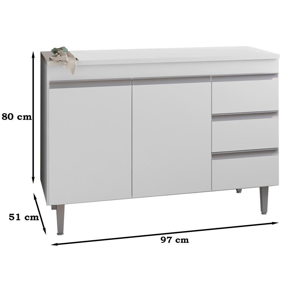 Balcao Com Tampo 100 Cm 2 Portas Andreia Branco Reajl Branco - 7