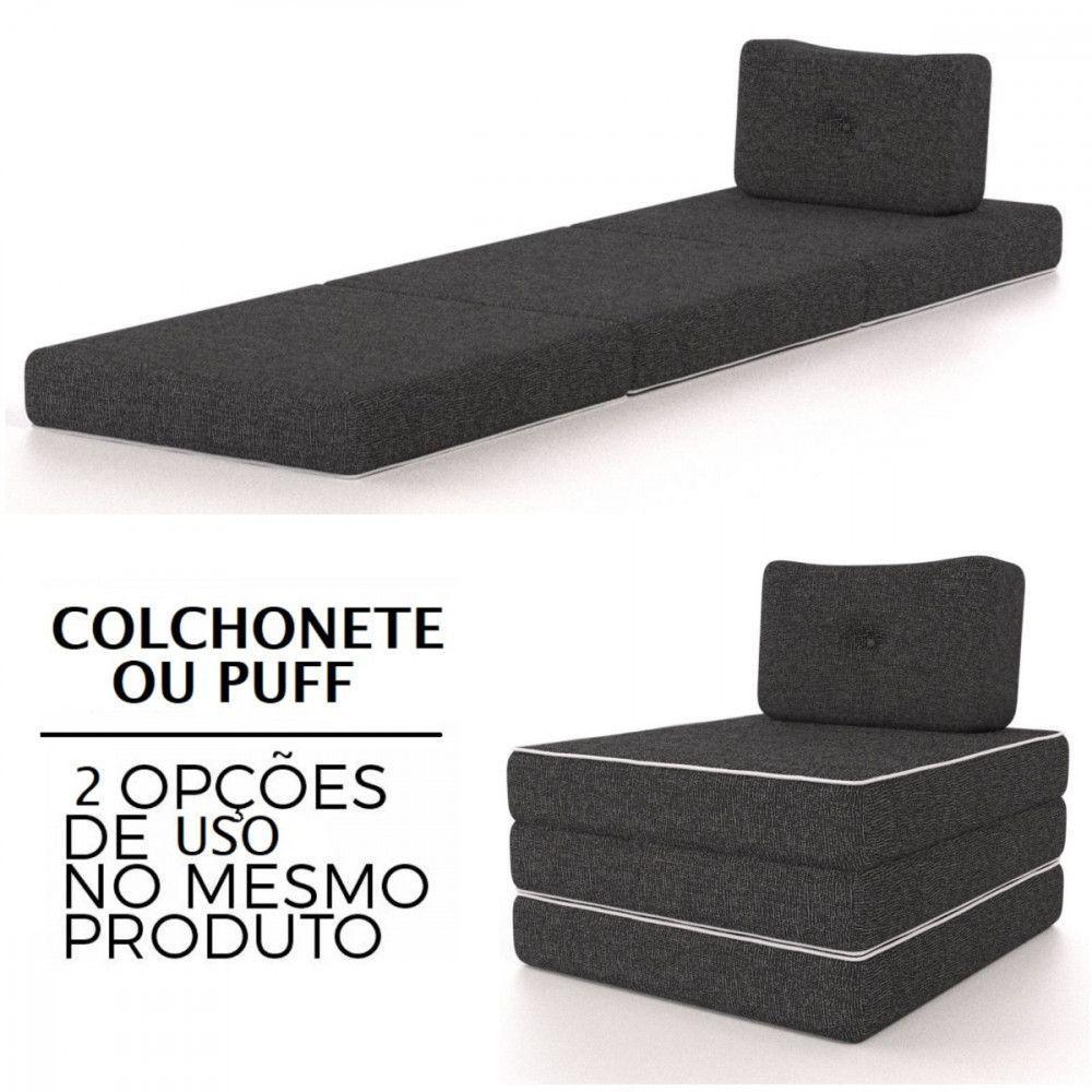 Colchonete Solteiro Pro Dormir Puff Multiuso Com Travesseiro 70x188x12 Grafite Probel Grafite - 1