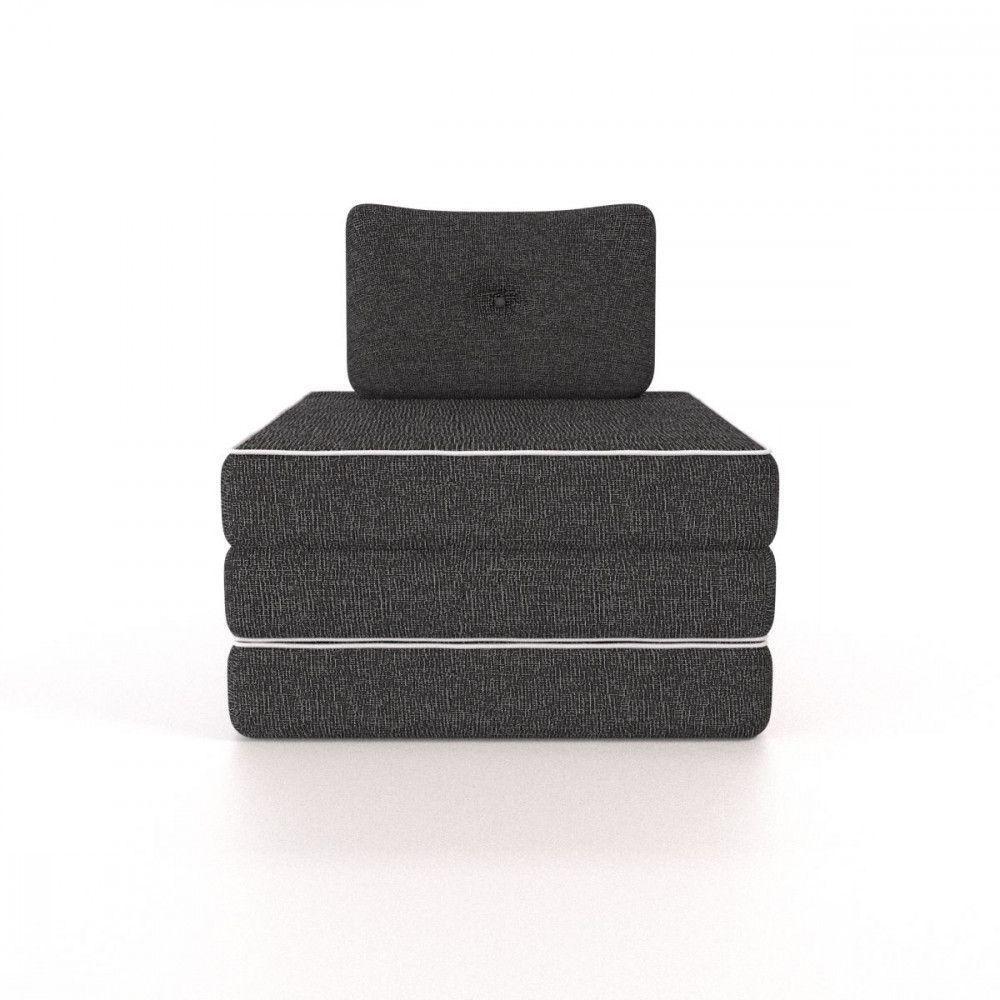 Colchonete Solteiro Pro Dormir Puff Multiuso Com Travesseiro 70x188x12 Grafite Probel Grafite - 2