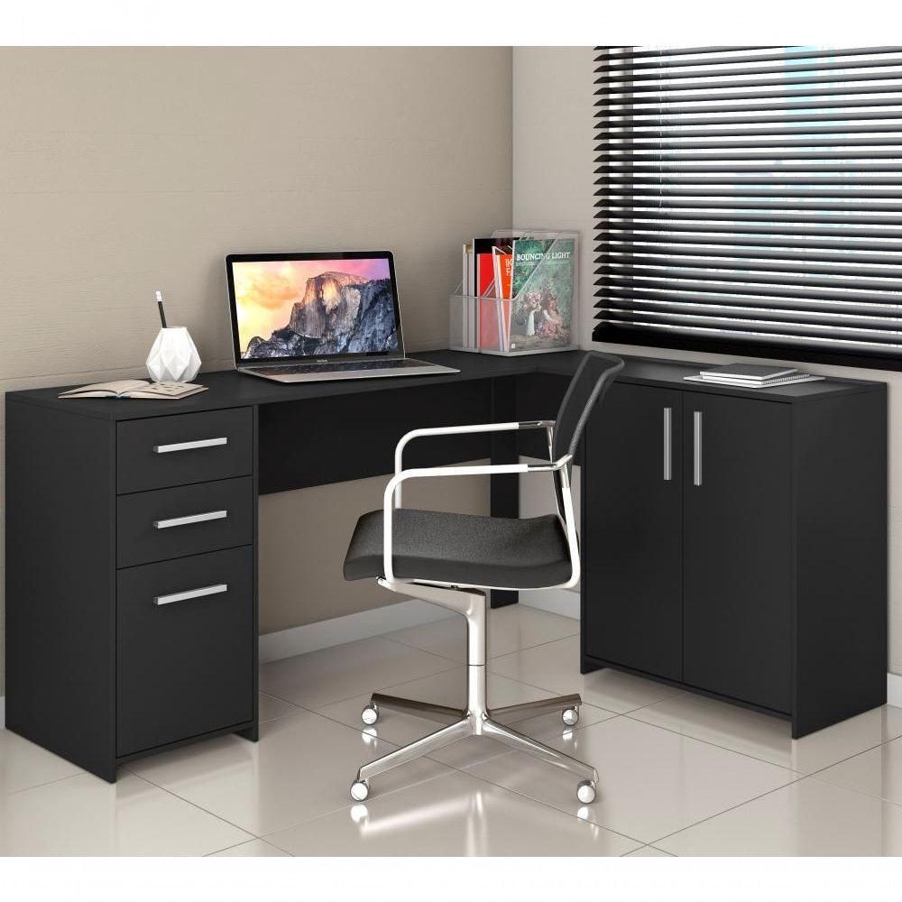 Mesa De Canto Em L Para Escritório Com 2 Gavetas E 3 Portas - 1